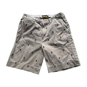 Ralph Lauren Rugby Shorts Mens 32 Tan Skull Crossbones All Over Embroidered